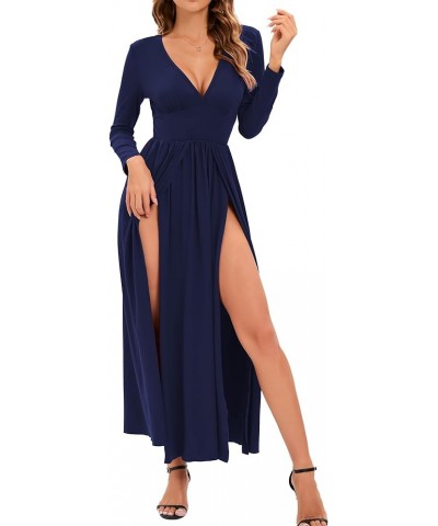 Women's Summer 2024 Sexy Double High Slit Deep V Neck Plus Size Sundresses Thigh Split Maxi Club Party Dresses Long Sleeve Na...