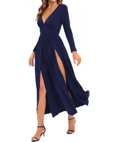 Women's Summer 2024 Sexy Double High Slit Deep V Neck Plus Size Sundresses Thigh Split Maxi Club Party Dresses Long Sleeve Na...