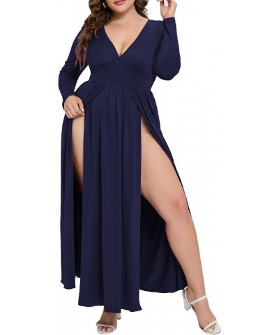 Women's Summer 2024 Sexy Double High Slit Deep V Neck Plus Size Sundresses Thigh Split Maxi Club Party Dresses Long Sleeve Na...