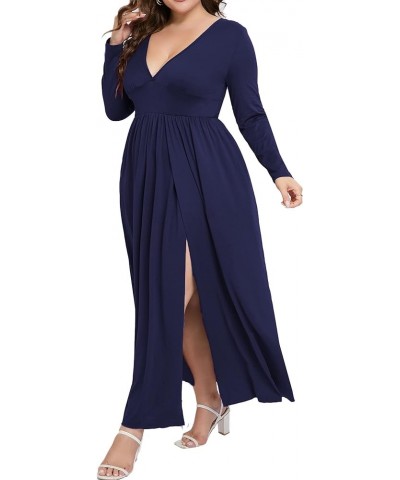 Women's Summer 2024 Sexy Double High Slit Deep V Neck Plus Size Sundresses Thigh Split Maxi Club Party Dresses Long Sleeve Na...