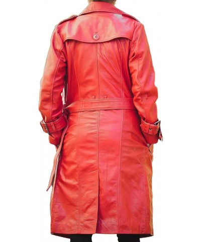 Double Breasted Premium Leather Trench Coats for Women - Classic Lapel Car Coat Style Long Leather Jacket Women with Belt Red...