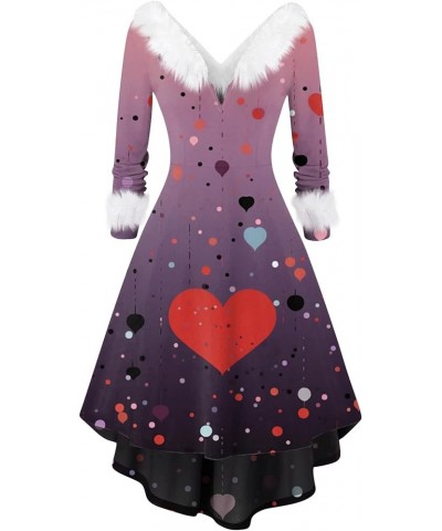 Valentines Day Dresses for Women Long Sleeve Cocktai Swing Party Prom Dress Heart Print Cosplay Costumes Outfits 70-purple $1...