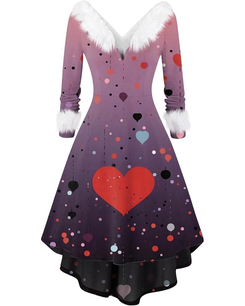 Valentines Day Dresses for Women Long Sleeve Cocktai Swing Party Prom Dress Heart Print Cosplay Costumes Outfits 70-purple $1...