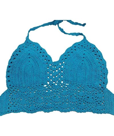 Women Summer Beach Crochet Top Bralette Knit Bra Bikini Blue $10.79 Swimsuits