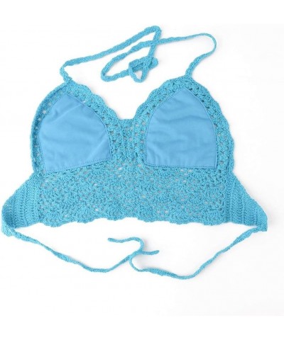 Women Summer Beach Crochet Top Bralette Knit Bra Bikini Blue $10.79 Swimsuits