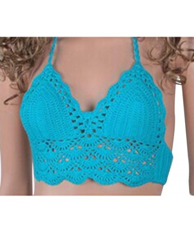 Women Summer Beach Crochet Top Bralette Knit Bra Bikini Blue $10.79 Swimsuits