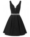 Satin Glitter Short Prom Dresses V-Neck Beaded Evening Homecoming Cocktail Party Gowns for Teens Black $23.97 Dresses