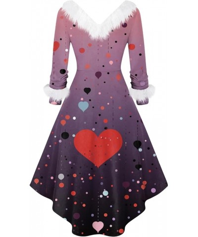 Valentines Day Dresses for Women Long Sleeve Cocktai Swing Party Prom Dress Heart Print Cosplay Costumes Outfits 70-purple $1...