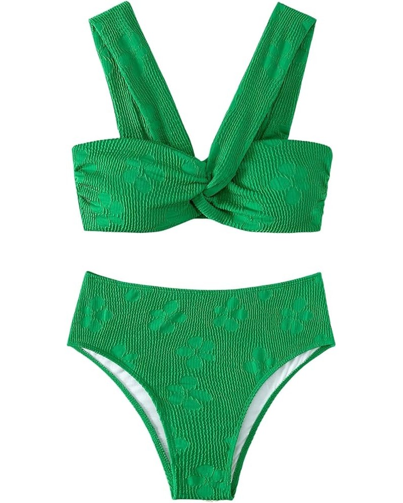 Women's 2 Piece Bathing Suit Twist Front High Waisted Bikini Floral Swimsuit Green $24.18 Swimsuits