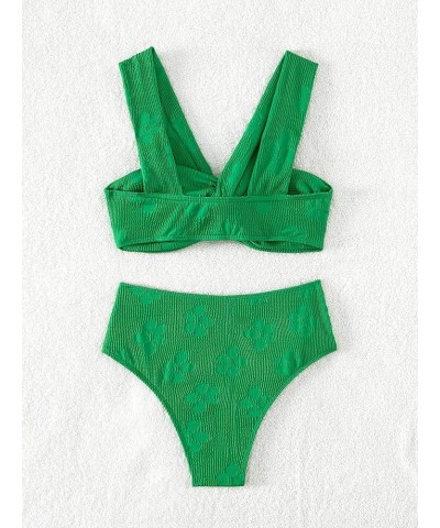 Women's 2 Piece Bathing Suit Twist Front High Waisted Bikini Floral Swimsuit Green $24.18 Swimsuits