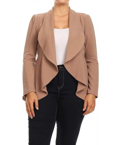 Women's Womens Lightweight Classic Draped Open Front Blazer with Plus Size Mbl00198 Mocha $14.53 Blazers