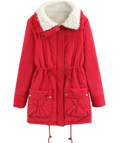 Women's Plus Size Winter Coats Faux Fur Lined Quilted Jackets Fashion Winter Parka Red $19.55 Coats