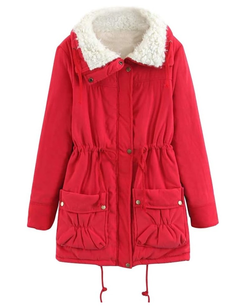 Women's Plus Size Winter Coats Faux Fur Lined Quilted Jackets Fashion Winter Parka Red $19.55 Coats