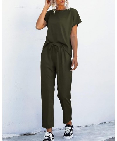 Women's 2 Piece Outfits Sets Casual Short Sleeve Crewneck T-Shirts and Pocketed Jogger Pants Summer Tracksuit Set Army Green ...