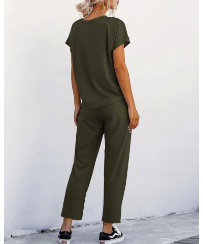 Women's 2 Piece Outfits Sets Casual Short Sleeve Crewneck T-Shirts and Pocketed Jogger Pants Summer Tracksuit Set Army Green ...