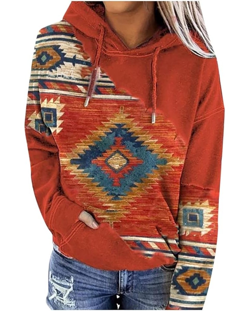 Fashion Sweatshirts For Women 2023 Fall Winter Ethnic Style Hoodies Novetly Western Aztec Print Pullover With Pockets 01orang...