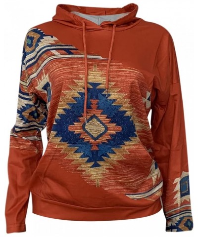 Fashion Sweatshirts For Women 2023 Fall Winter Ethnic Style Hoodies Novetly Western Aztec Print Pullover With Pockets 01orang...