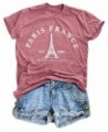 Paris France Shirt Women Eiffel Tower T Shirt Travel in France Tshirts Vacation Tees Paris Tops Pink $9.89 T-Shirts