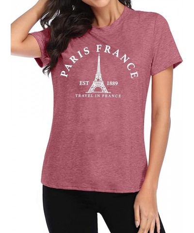 Paris France Shirt Women Eiffel Tower T Shirt Travel in France Tshirts Vacation Tees Paris Tops Pink $9.89 T-Shirts