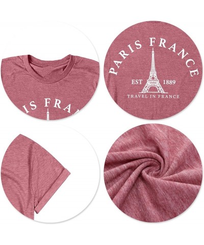 Paris France Shirt Women Eiffel Tower T Shirt Travel in France Tshirts Vacation Tees Paris Tops Pink $9.89 T-Shirts