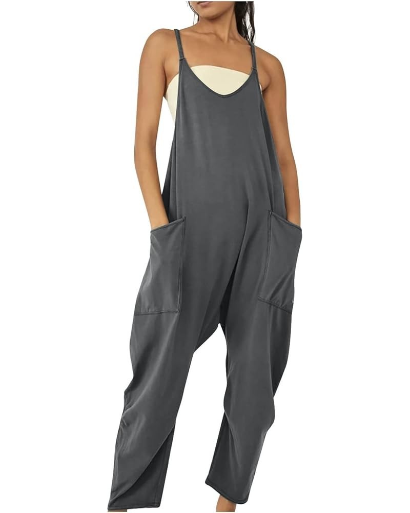 Womens Casual Sleeveless Jumpsuits Spaghetti Strap Stretchy Loose Rompers Summer Long Pants Overalls with Pockets A03_gray $1...