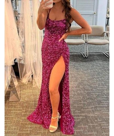 Spaghetti Straps Prom Dress with Slit Womens Dresses Long Evening Party Formal Gowns Sequin Prom Dresses Ocean Blue $27.53 Dr...