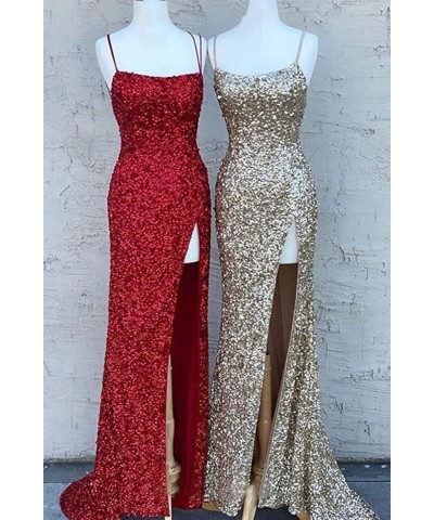 Spaghetti Straps Prom Dress with Slit Womens Dresses Long Evening Party Formal Gowns Sequin Prom Dresses Ocean Blue $27.53 Dr...