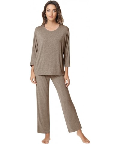 Women's Pajamas Set-Viscose Made from Bamboo, Crew Neck Sleepwear Long Sleeve Pj Soft Loungewear with Long Pants B-camel $23....