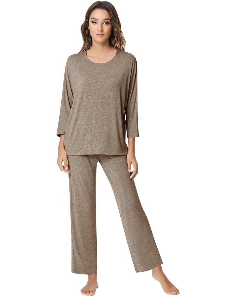 Women's Pajamas Set-Viscose Made from Bamboo, Crew Neck Sleepwear Long Sleeve Pj Soft Loungewear with Long Pants B-camel $23....