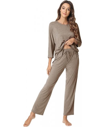 Women's Pajamas Set-Viscose Made from Bamboo, Crew Neck Sleepwear Long Sleeve Pj Soft Loungewear with Long Pants B-camel $23....