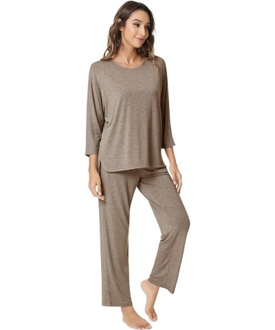 Women's Pajamas Set-Viscose Made from Bamboo, Crew Neck Sleepwear Long Sleeve Pj Soft Loungewear with Long Pants B-camel $23....