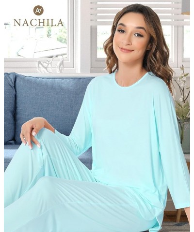 Women's Pajamas Set-Viscose Made from Bamboo, Crew Neck Sleepwear Long Sleeve Pj Soft Loungewear with Long Pants B-camel $23....