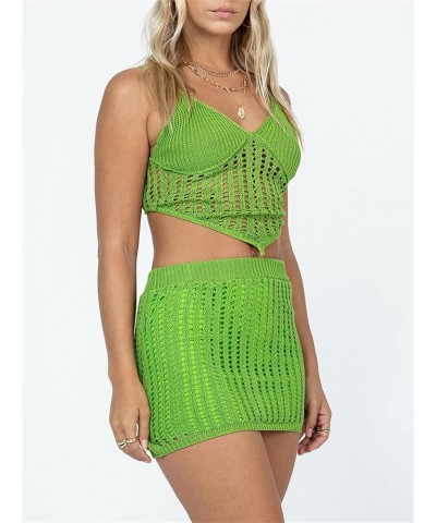 Women 2Pcs Crochet Knit Skirt Set Tube Crop Top + High Waist Bodycon Skirt Cover Up Beachwear Green B $13.99 Swimsuits