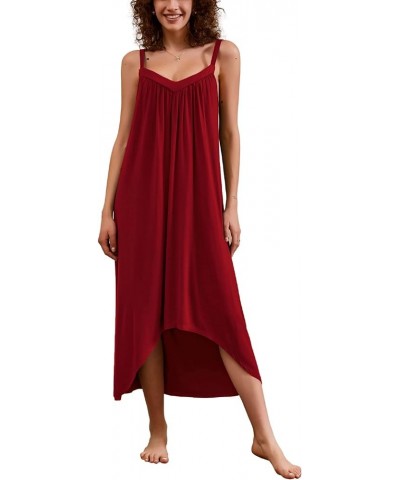 Women's Sleeveless Long Nightgown Full Slip Nightdress Soft Sleepdress V Neck Nightshirt S-3XL Wine Red $10.12 Sleep & Lounge