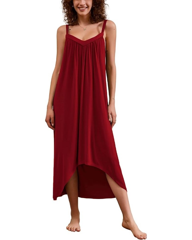 Women's Sleeveless Long Nightgown Full Slip Nightdress Soft Sleepdress V Neck Nightshirt S-3XL Wine Red $10.12 Sleep & Lounge