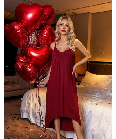 Women's Sleeveless Long Nightgown Full Slip Nightdress Soft Sleepdress V Neck Nightshirt S-3XL Wine Red $10.12 Sleep & Lounge