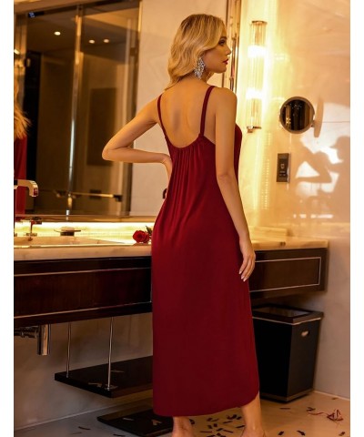 Women's Sleeveless Long Nightgown Full Slip Nightdress Soft Sleepdress V Neck Nightshirt S-3XL Wine Red $10.12 Sleep & Lounge