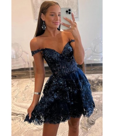 Lace Short Homecoming Dresses for Teens Tiered Sparkly Sequin Corest Prom Party Gown for Women Dusty Blue $29.25 Dresses