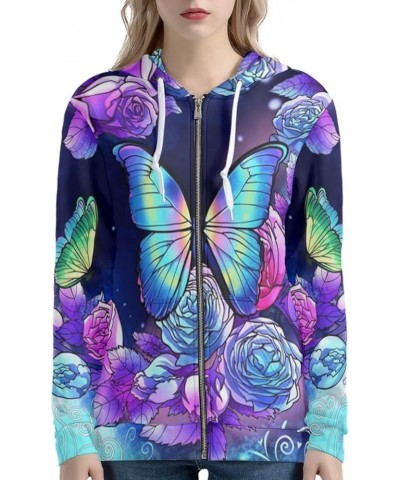 Women Full Zip Sweatshirts Trendy Cute Hoodies for Girls Size XS-5XL Butterfly Roses $15.40 Hoodies & Sweatshirts