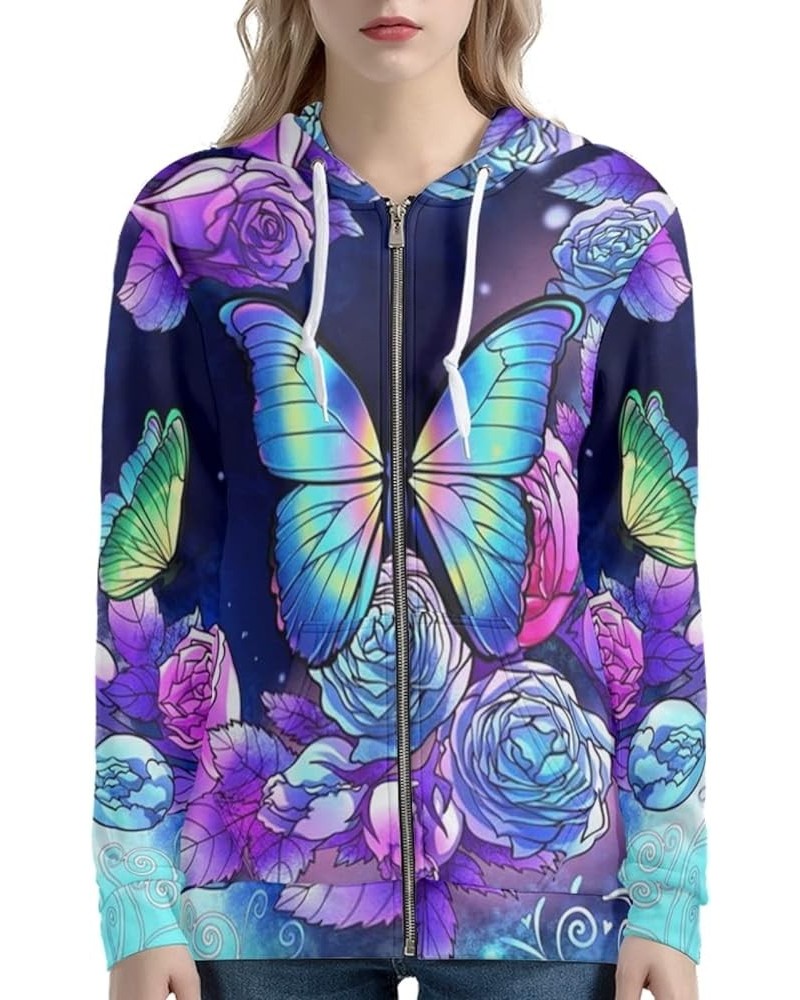 Women Full Zip Sweatshirts Trendy Cute Hoodies for Girls Size XS-5XL Butterfly Roses $15.40 Hoodies & Sweatshirts