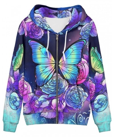 Women Full Zip Sweatshirts Trendy Cute Hoodies for Girls Size XS-5XL Butterfly Roses $15.40 Hoodies & Sweatshirts