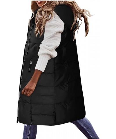 Down Vest for Women Long Winter Coat Vest with Hood Plus Size Sleeveless Warm Down Coat Quilted Down Jacket Outdoor Fblack $1...