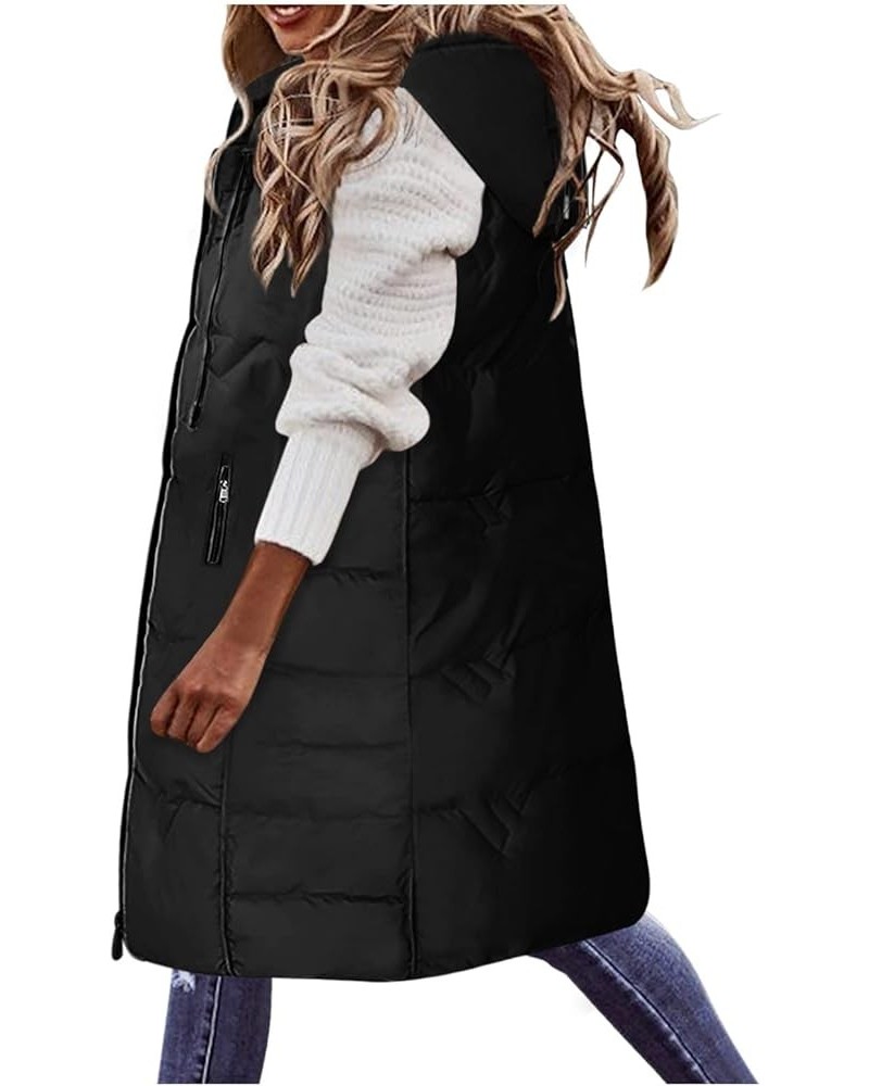 Down Vest for Women Long Winter Coat Vest with Hood Plus Size Sleeveless Warm Down Coat Quilted Down Jacket Outdoor Fblack $1...