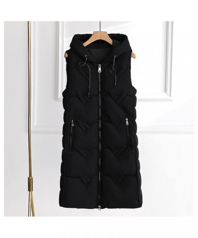 Down Vest for Women Long Winter Coat Vest with Hood Plus Size Sleeveless Warm Down Coat Quilted Down Jacket Outdoor Fblack $1...