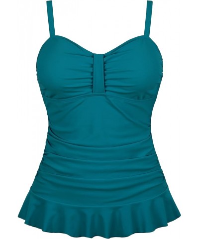 Women's 50's Retro Ruched Tankini Swimsuit Top with Ruffle Hem Ocean Depths $14.40 Swimsuits