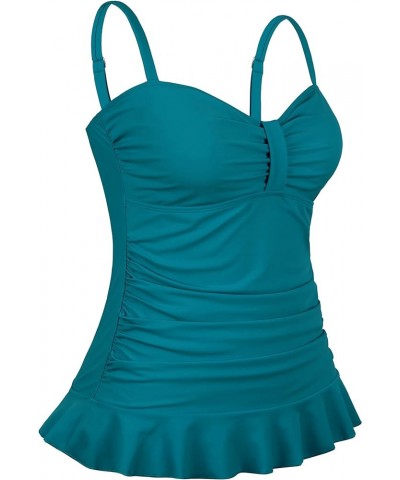 Women's 50's Retro Ruched Tankini Swimsuit Top with Ruffle Hem Ocean Depths $14.40 Swimsuits