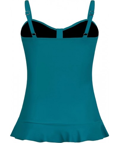 Women's 50's Retro Ruched Tankini Swimsuit Top with Ruffle Hem Ocean Depths $14.40 Swimsuits