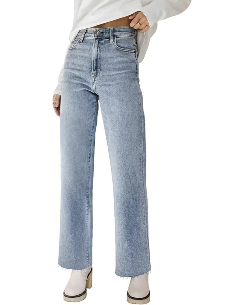 Straight Leg Jeans for Women High Waisted Jeans Frayed Baggy Pants Raw Hem Loose Stretchy Cropped Wide Leg Jeans 0921_light B...