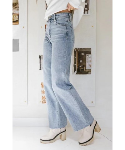 Straight Leg Jeans for Women High Waisted Jeans Frayed Baggy Pants Raw Hem Loose Stretchy Cropped Wide Leg Jeans 0921_light B...