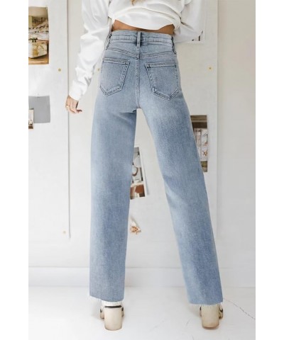 Straight Leg Jeans for Women High Waisted Jeans Frayed Baggy Pants Raw Hem Loose Stretchy Cropped Wide Leg Jeans 0921_light B...